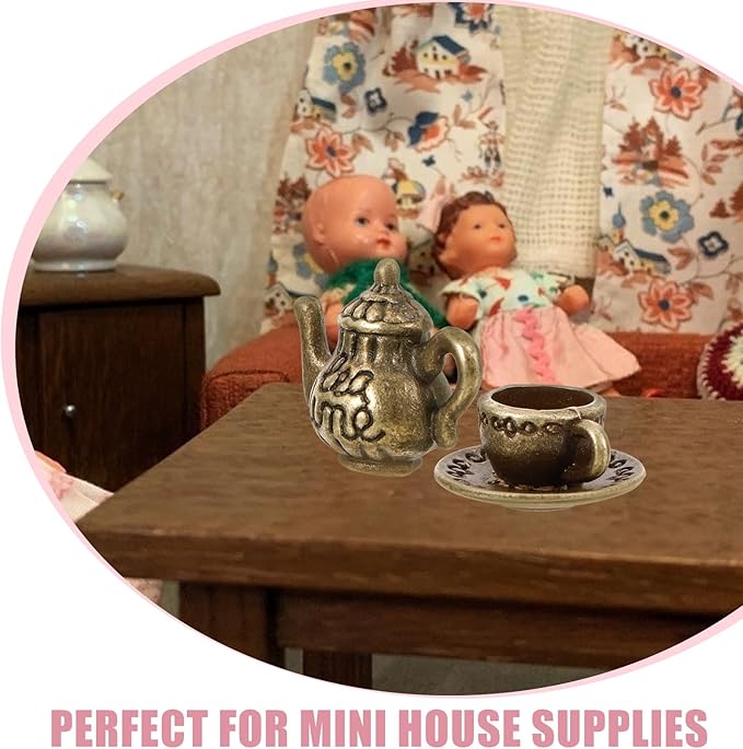 ARTIBETTER Vintage Mini Tea Cup & Tiny Tea Set for Dollhouse Accessories, Miniature Coffee Cup Set for Figurines - Girls Dollhouse Coffee Shop Kitchen Accessories for Photography Props
