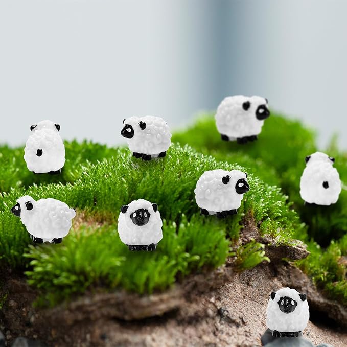 20 Pcs Mini Sheep Figurines Miniature Sheep Tiny Sheep Mini Plastic Sheep Mini Resin Figurine for Fairy Garden Micro Landscape Decor Cake Topper