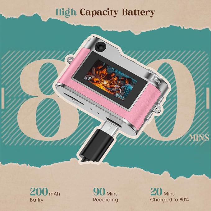HOTU Mini Digital Camera, Keychain Camera 1080P HD with 2MP Lens, Flash, Video Recording, 32G Card Included, Portable and Compact Retro Vlog Camera for Travel, Kids, Pink