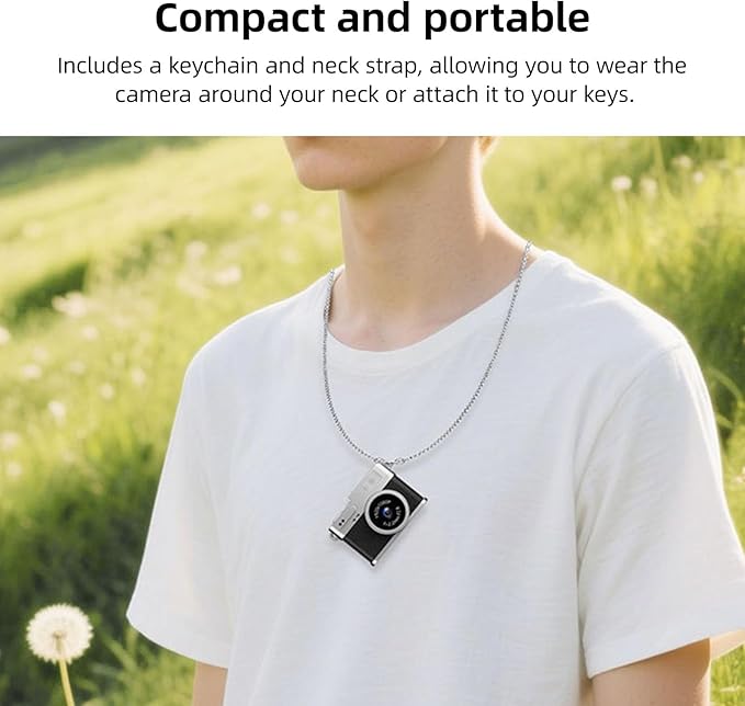 XUMIUZIY Mini Keychain Digital Camera, 1080P 2MP Compact Camera with 0.96 Inch HD Screen, Rechargeable Small Video Recorder with Keychain Neck Strap for Travel