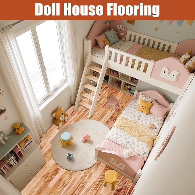 12 Pcs Dollhouse Wallpaper Miniature Dollhouse Accessories Peel and Stick Self Adhesive Mini Wallpaper Flooring for DIY Doll House Mini Room Decoration Craft Projects 8.3" x 11.7" (Natural Style)