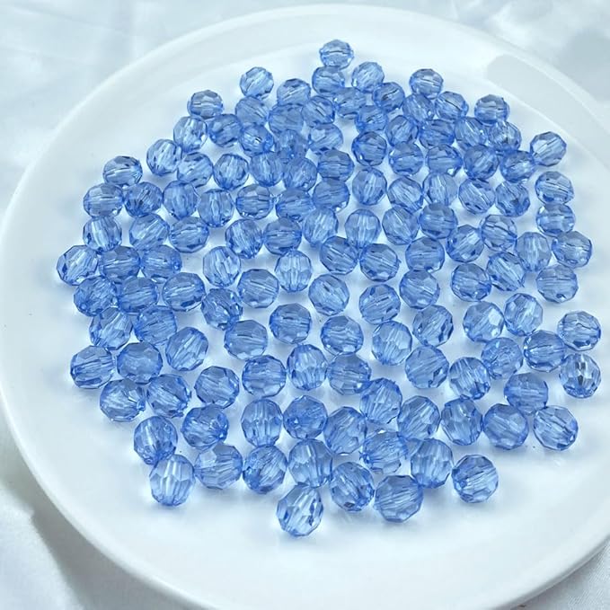 Jmassyang 100 Pieces 12mm Acrylic Round Faceted Beads Loose Crystal Plastic Spacer Beads Colorful with Hole for Jewelry Making DIY Bracelet Necklace Earring Keychain(Light Blue)