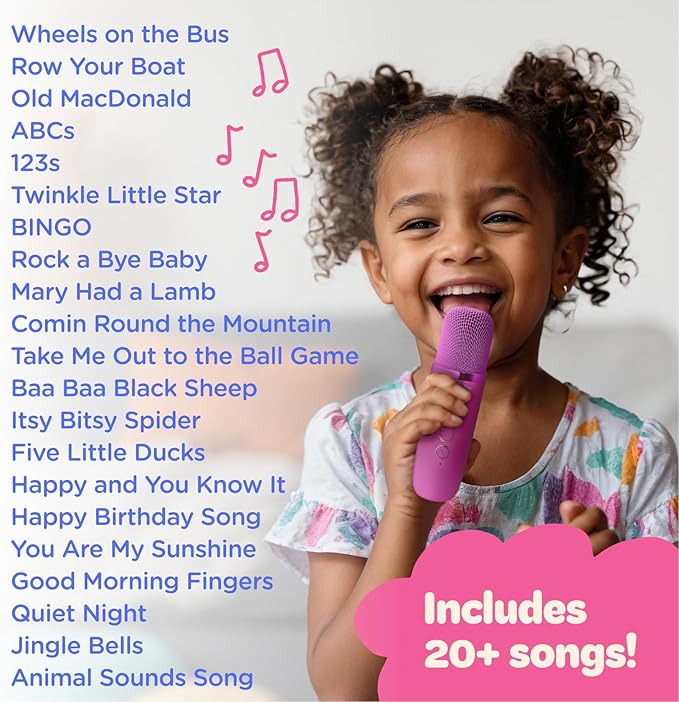 Move2Play, Mini Karaoke Machine for Kids | Built-in 20+ Songs | Bluetooth Speaker & Microphones | Voice Effects | Toddler Music Toy | Christmas Stocking Stuffer | Girls & Boys Age 2 3 4 5 6+ | Pink