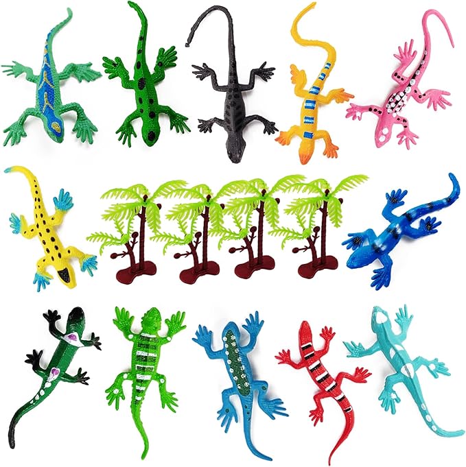 TIHOOD 28PCS Plastic Mini Lizard Toys Kit for Kids Colorful Plastic Fake Model Artificial Reptile Lizard for Teens Adults Decoration Figure Educational Toys Halloween Party Favors Decoration
