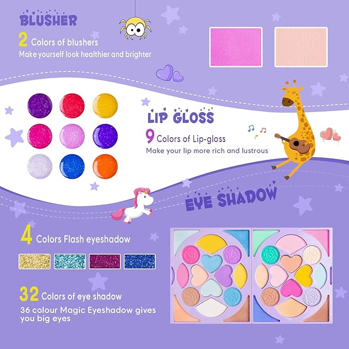 Tomons Kids Makeup Kit for Girl Real Washable Cosmetic Toy Beauty Set, Birthday Toys Gift for 3 4 5 6 7 8 9 10 Year Girls