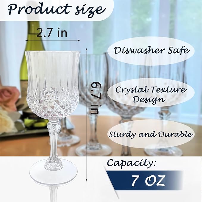LEYIQU Plastic Wine Glasses, Plastic Goblets Vintage Style Cordial Drinking Glasses for Valentine’s Day, Wedding Reception, Grand Event Party Supplies (24, Transparent)