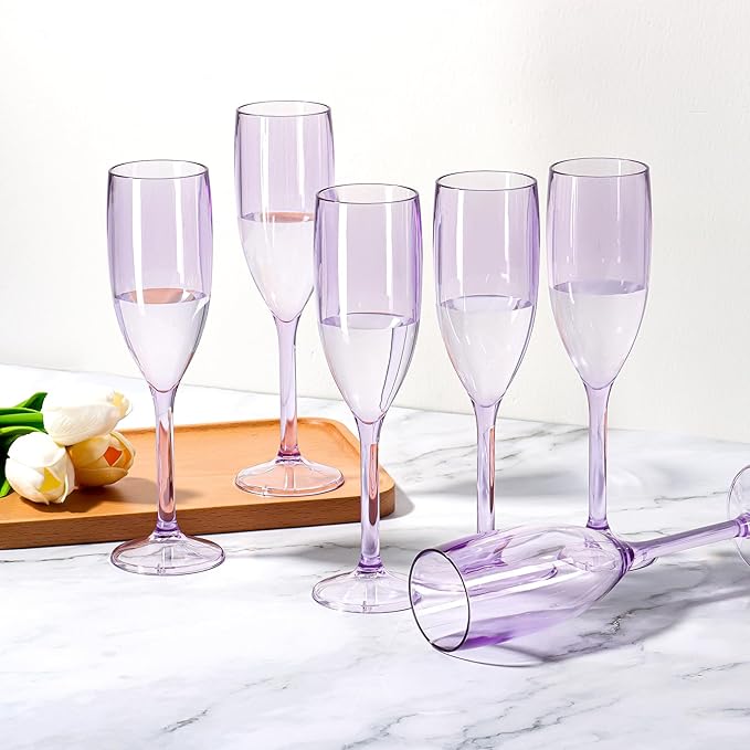 XUWAIDSGN 10 Pcs Reusable Champagne Flutes Plastic Wine Glasses Bulk Vintage Champagne Flutes Mimosa Bar Glasses Stemmed Drinking Cups 5.4OZ for Christmas Birthday Wedding Bride