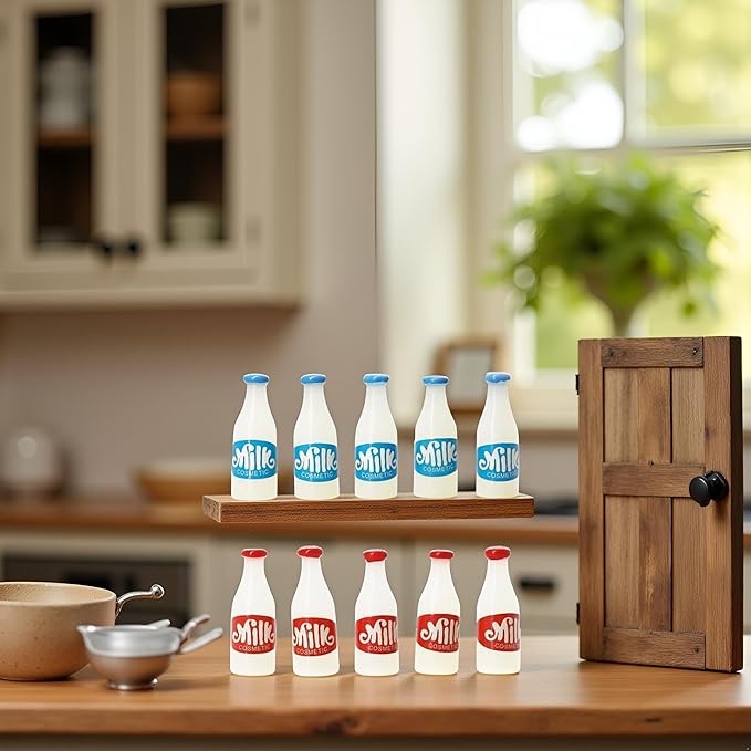 10 Pcs 1/12 Miniature Milk Bottles Dollhouse Decoration Accessories, Home Outdoor Decoration Model Living Room Scene Craft Displays