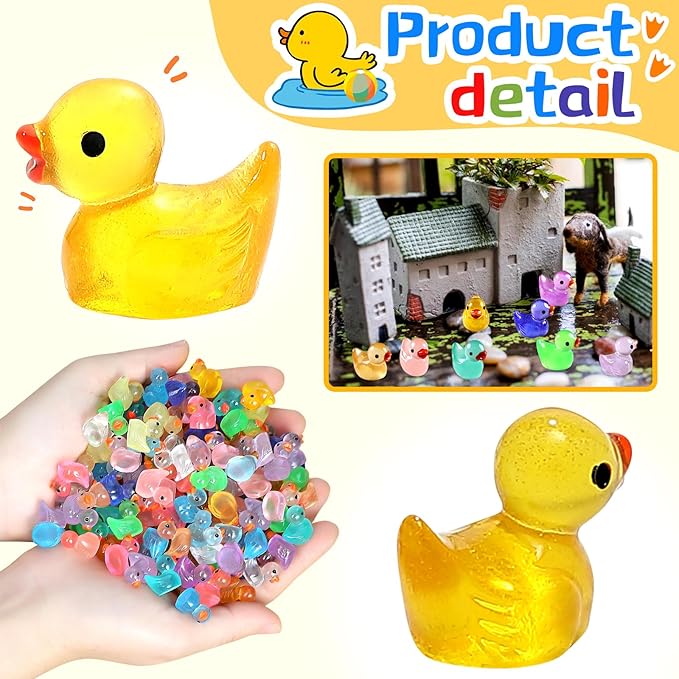 225PCS Mini Ducks Glow in The Dark Tiny Ducks Luminous Resin to Hide and Seek Pranks Micro Garden Landscape Aquarium DIY Decoration Craft (15 Colors)