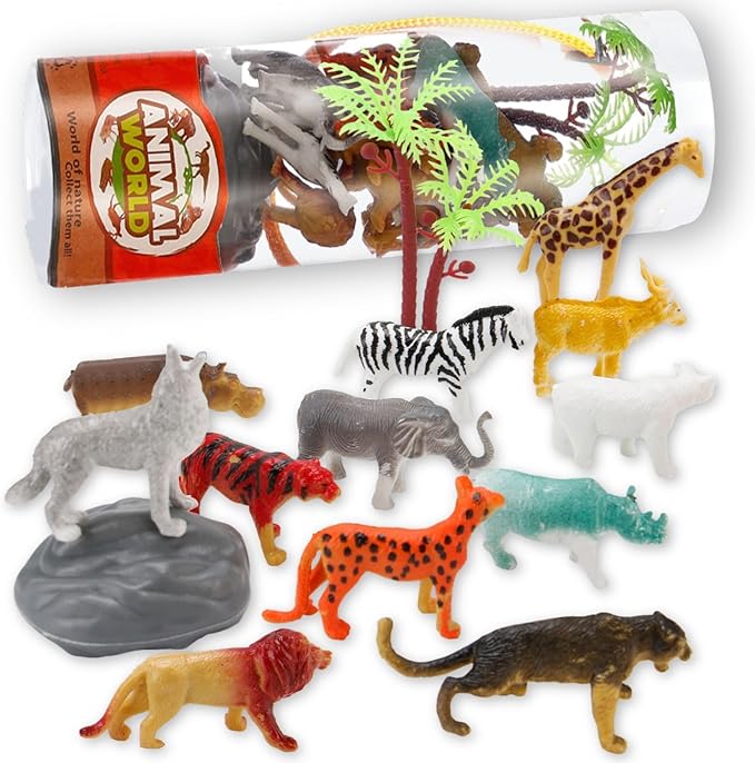 6 PACK Small Animal Figures Toys, 78 Pieces Realistic Mini Dinosaur Insect Sea Farm Reptile Wild Jungle Zoo Plastic Little Creatures Playset, Cake Topper Party Favors for Kids, Toddlers