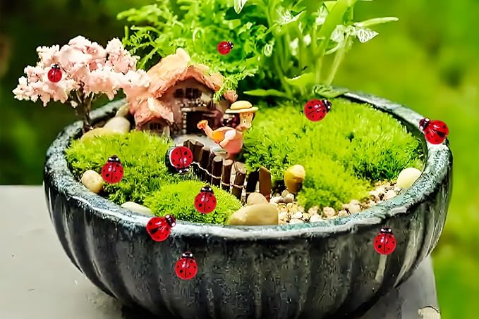 220PCS Mini Ladybug Decor for Dollhouse Resin Tiny Ladybugs for Crafts Micro Miniature Ladybug for Fairy Garden Dollhouse Micro Landscaping Decoration