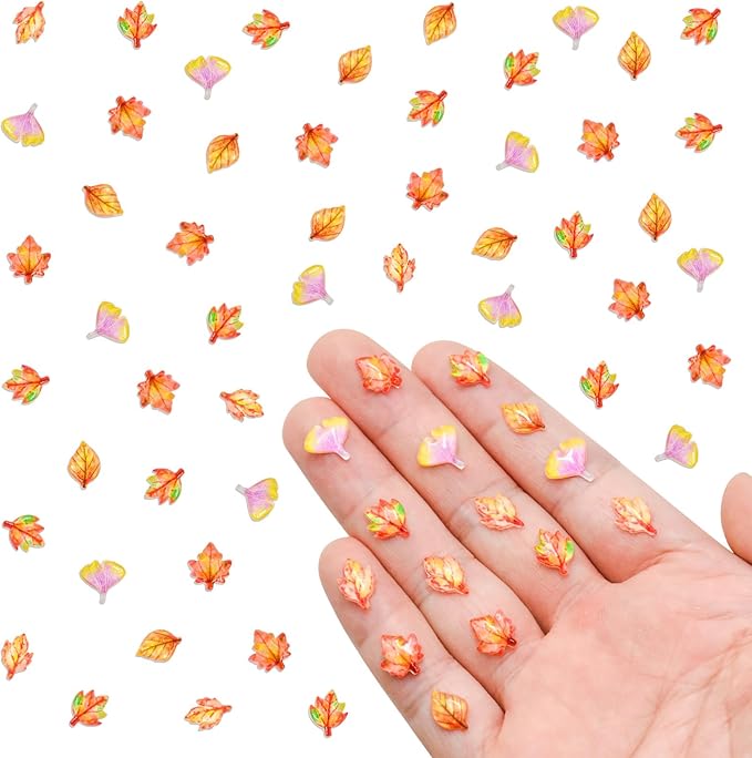200 Pieces Mini Fall Leaves for Crafts Dollhouse Miniatures Tiny Maple Leaves Micro Fake Leaves Decor for Dollhouse Fairy Garden Micro Landscaping Decoration