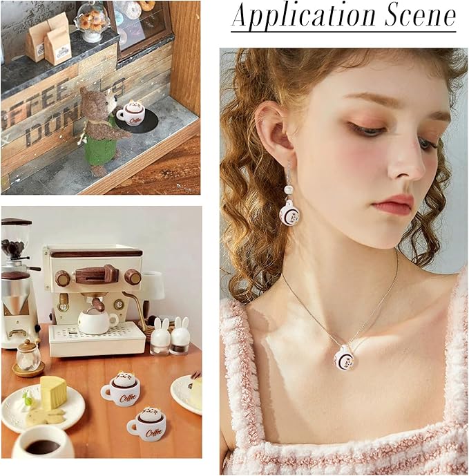 Cheriswelry 35Pcs Mini Resin Coffee Cups Food Drinks Miniature Dollhouse Accessories Cute Cat Coffee Mug Ornament 17.5x23mm for Kitchen Play Tableware Party Decoration