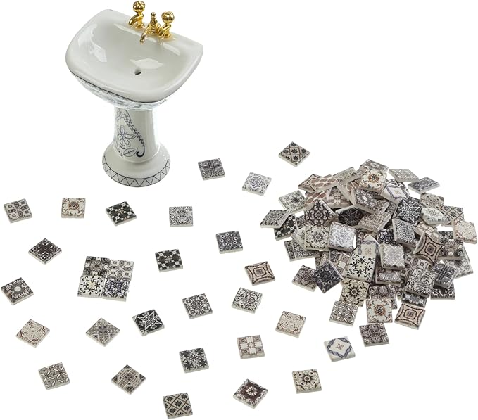 300pcs Miniature Floor Tiles for Dollhouse 1:24 Scale, Gypsum Mosaic Decor Kit, REDUCIO!
