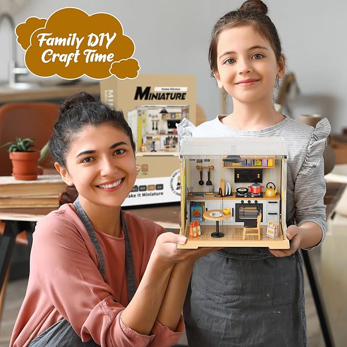 DIY Miniature House Kit, Tiny House with Home Decor Furniture & LED, DIY Dollhouse Miniature Kit for Adults Teens, Dollhouse for Mini Figures, Mini House Building Kit, Home Kitchen Mini Model Kit