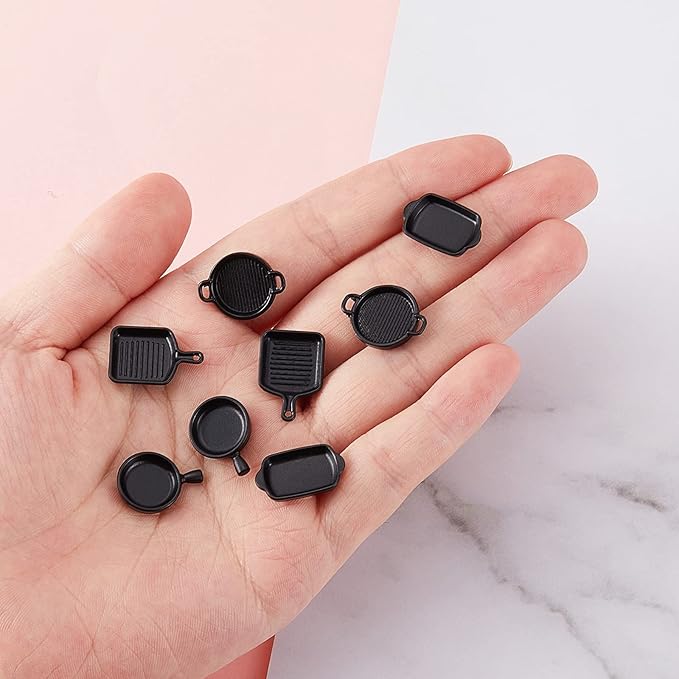 Skylety 8 Pcs Dollhouse Kitchen Accessories Dollhouse Metal Miniature Pots and Pans Mini Kitchen Stovetop Cookware Christmas Role Play Party Decoration Supplies