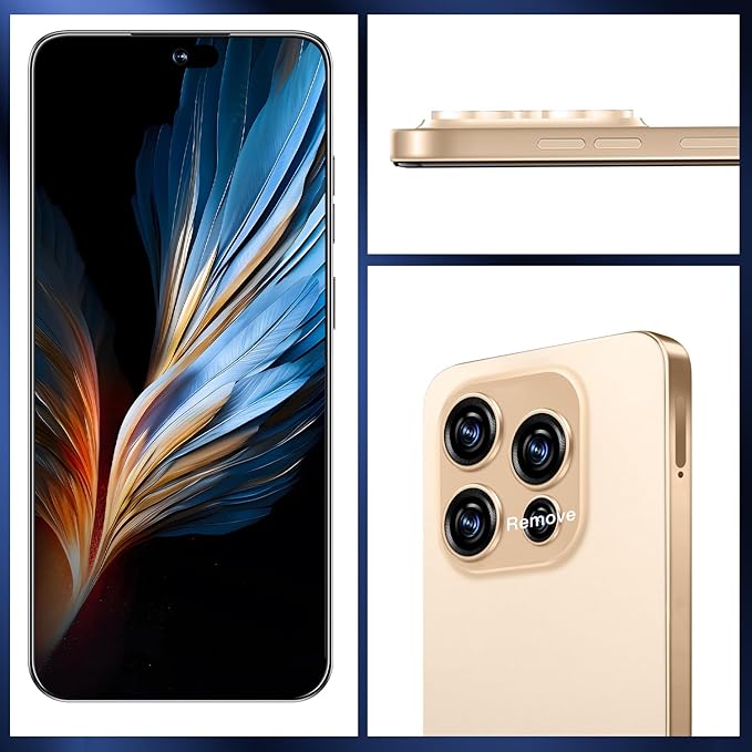 OEJBK 16PROMA X Smartphone New Upgrade 16GB+512GB/6.99" Display 68+108MP Zoom Camera,Tempered Glass Finish, 7000mAh Android 14 Smartphone (Gold)