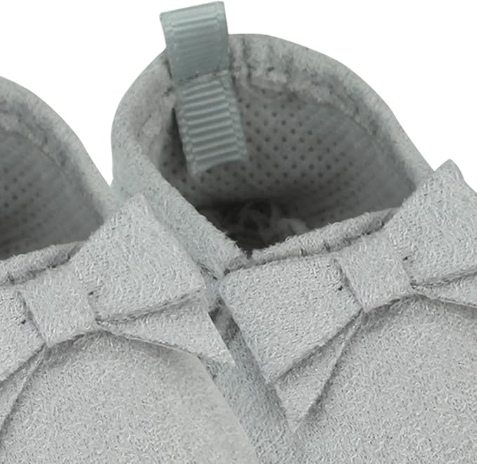 Sophia's Small Adorable Mix & Match Suede Slip-On Moccasin Ballet Flat Shoes with Fringe Details and Bows for 15 Baby Dolls, Gray