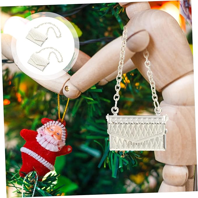 ORFOFE 2Pcs Miniature Metal Dollhouse Handbag Accessories Small Silver Shoulder Bags for Doll Decor and Craft Gifts