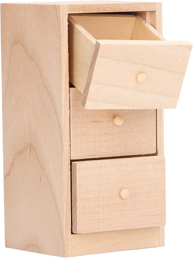 Mini Dollhouse Drawers, 1:12 Miniature Drawer Cabinet, 3 Layer Drawers Birch Wood Storage Cabinet Model, Wooden Doll House Furniture Decor Accessories for Bedroom, Living Room
