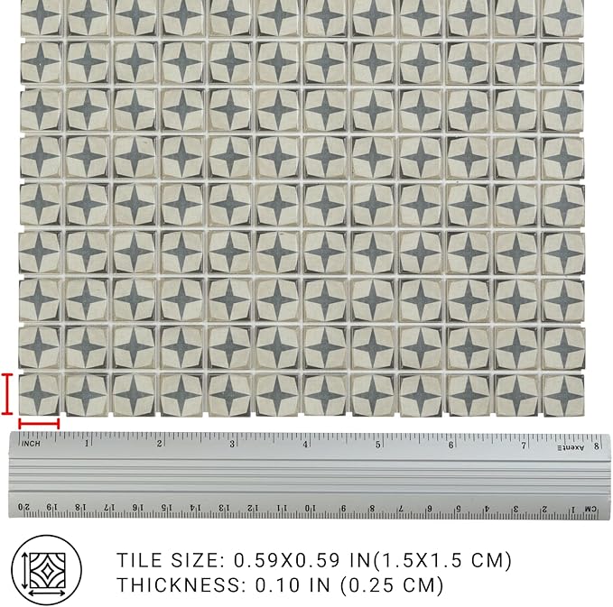 150 pcs, Dollhouse Flooring, 1:12 Scale Doll House Tiles, Miniature Checkerboard Floor, REDUCIO! (Vintage Star Tile)