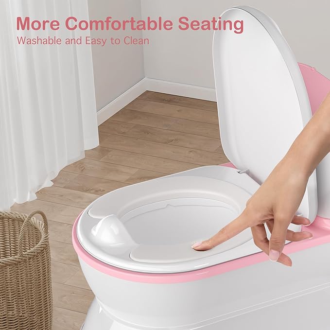 CheerTry 2-in-1 Toddler Potty Training Toilet - Larger Potty Chair & Detachable Training Seat for Boys & Girls Ages 1-3 with Flushing Sound, Wipes Storage, Toilet Paper Holder - Pink