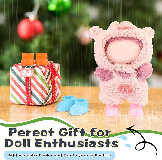 3 Pairs Cute Doll Shoes for 17cm Dolls Mini Rain Boots Fit Perfectly on 15cm/17cm Standing Sitting Series Multi Color Plastic Boots Cute Clothes Accessories (Pink Blue Orange)