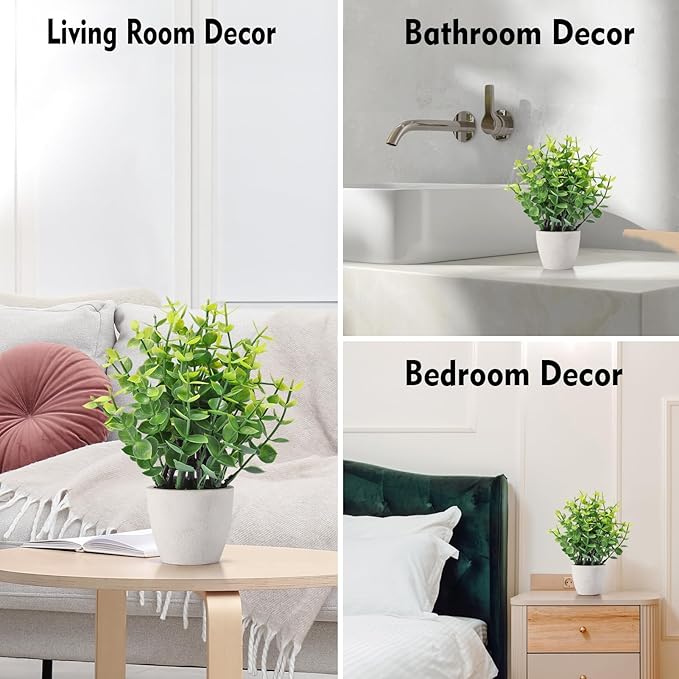 FAVOWREATH 2 Pack Fake Plants Ceramic Mini Artificial Greenery Potted Plants for Home Decor Office Decor Room Decor Farmhouse Decor Indoor Table Bathroom Decor