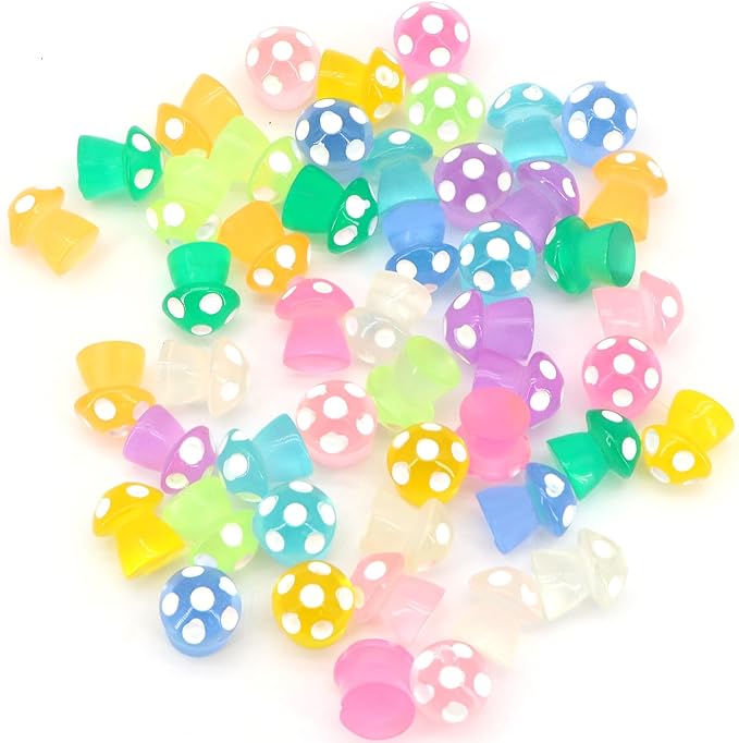 50Pcs Luminous Mini Mushrooms, Small Fairy Garden Mushrooms, Tiny Mushrooms Figurines for DIY Craft Micro Landscaping Decoration