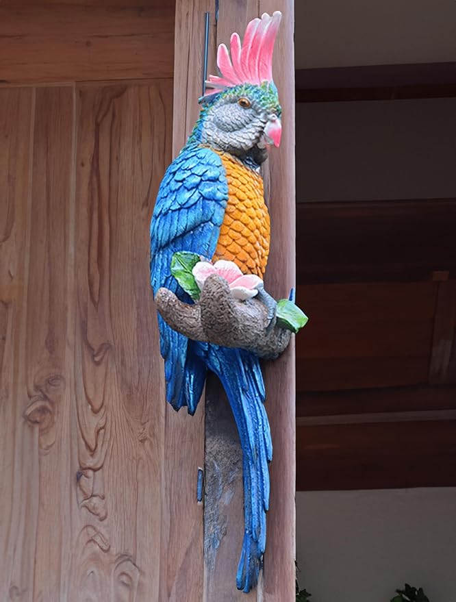 coolboy Hanging Parrot Decor,Bird Statues,Tropical Real Resin Bird Figurines,Parrot Sculpture Home Decor,Perfect for Yard Ornaments,Tree Decorations Outdoor,Patio,Lawn,Tree Trunk, Porch
