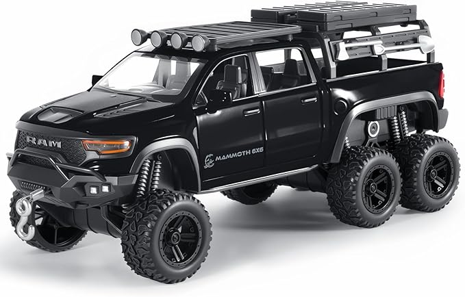 Toy Trucks for Boys 1/32 Diecast Trucks Mammoth Model Truck,Collectible Pickup Truck Model Kit,Pull Back Cars with Lights and Sounds,Toy Trucks for Boys Age 4-7（Black）
