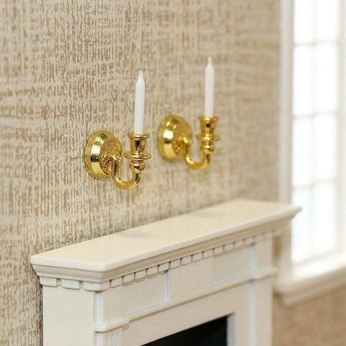TOYANDONA 1 Pair Dollhouse Wall Light Doll House Dolls Candle Decor Home Decorations Miniature Candle Accessories Household Doll House Furniture Dolls for Dollhouse Golden Ferroalloy