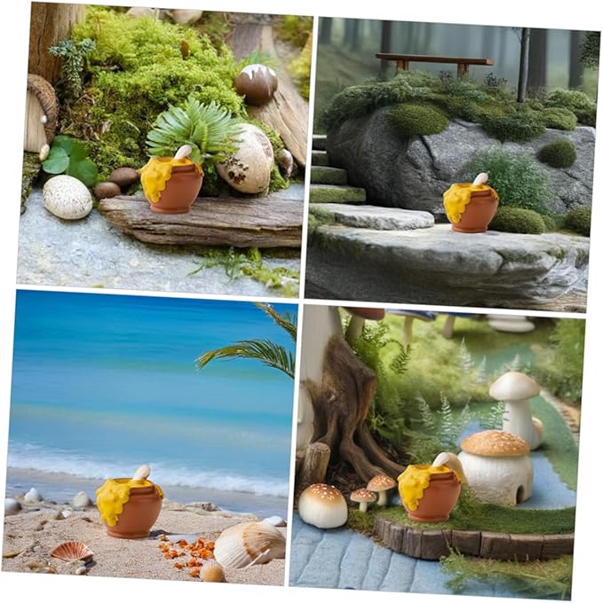 6pcs Miniature Resin Honey Pot Set Adorable Dollhouse Decor for Landscape Decorations Realistic Mini Jars for Creative Scenes and Charming Displays