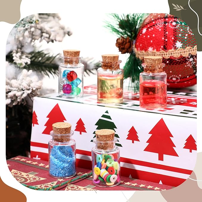 Bokon 25 Pack Mini Plastic Bottles with Corks Stoppers Eye Screws Funnels Small Potion Bottles Tiny Clear Sand Art Jar Wishing Vial for Birthday Party DIY Crafts Gift