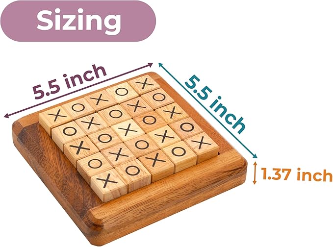 BSIRI Pushing Me Wooden Tic Tac Toe Game- Tabletop Board Games for Farmhouse Decor, Coffee Table Decor, Unique Gifts Fun Gifts for Adults. Perfect for Game Night,Family Games (5 Inch)