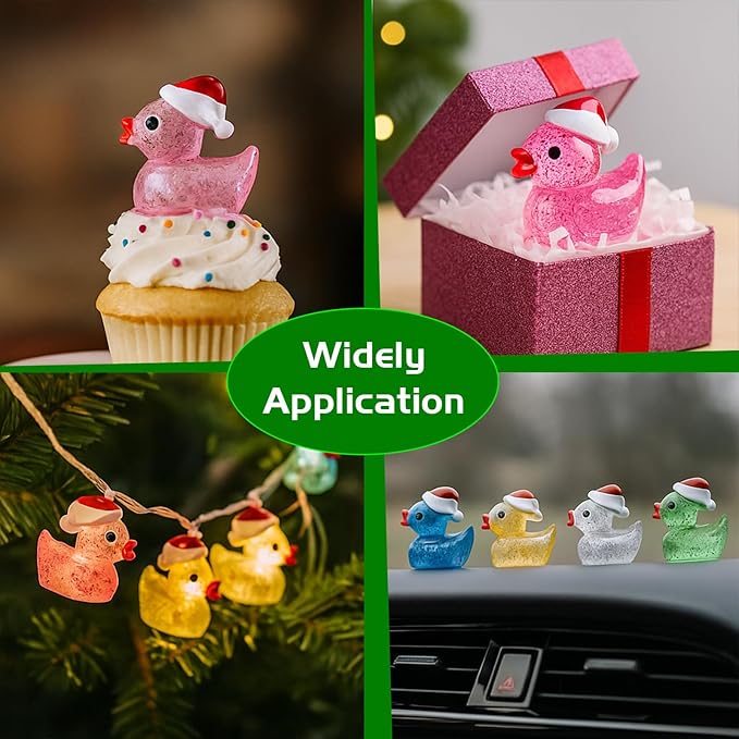 160pcs Luminous Mini Dollhouse Glitter Ducks Colorful Christmas Tiny Resin Ducks Plastic Animal Figures to Hide and Seek for Fairy Garden Landscape Aquarium Decorations Potted Plants Festive Decor