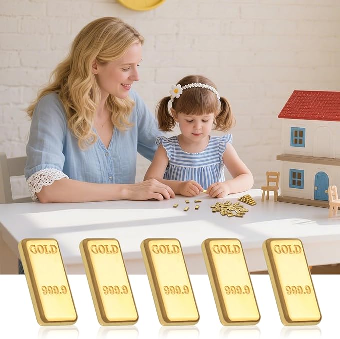 100PCS Tiny Fake Gold Bar for Crafts and Dollhouse Miniatures, Shiny Novelty Item for Fairy Garden, Micro Landscaping, Christmas, and Chinese New Year Decorations