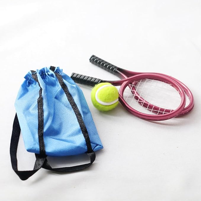 Mini Tennis Racket and Ball Set Mini Tennis Decor Miniature Tennis Kit Adults, Pink