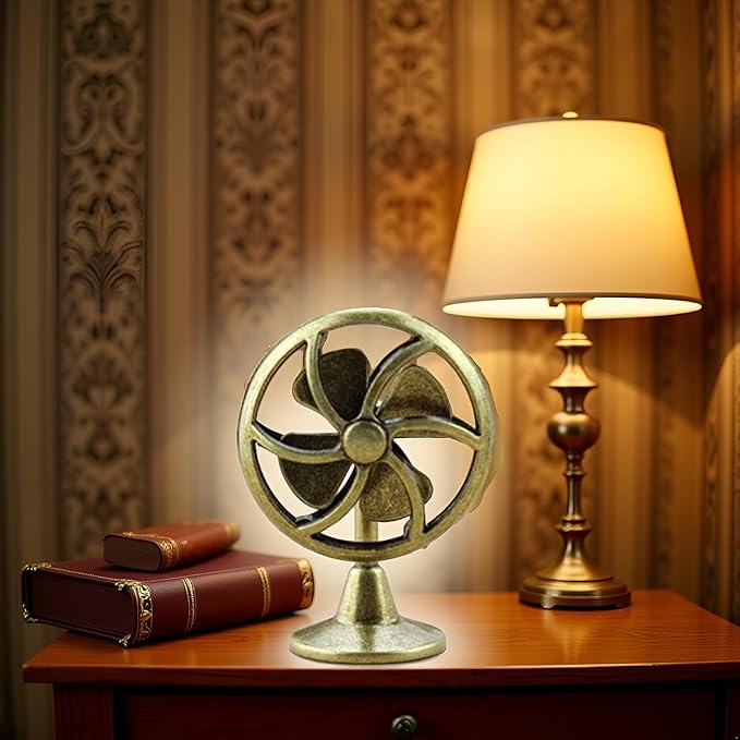 Brass Table Fan Dollhouse Decoration Accessories, 1:12 Dollhouse Miniature Scene Model Table Fan (30 x 43 mm)