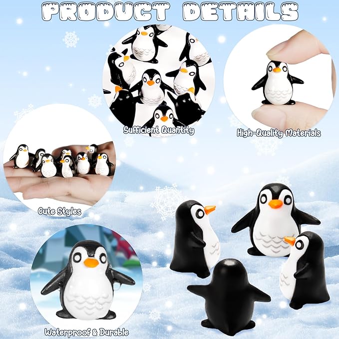 Bbiamsleep 130 Pcs Miniature Penguin Figurine Mini Resin Penguin Figurines Mini Resin Animals for Fairy Garden Micro Landscape Winter Christmas Decor