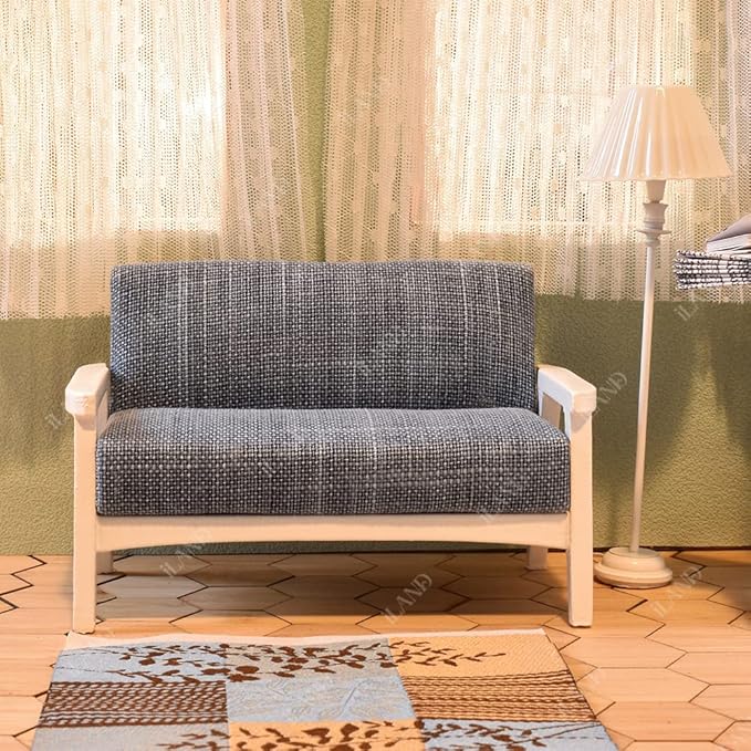 iLAND Dollhouse Couch and Miniature Sofa Set with Mini Houndstooth Cushions, Dollhouse Furniture on 1/12 Scale for Dollhouse Living Room (Sky Blue)
