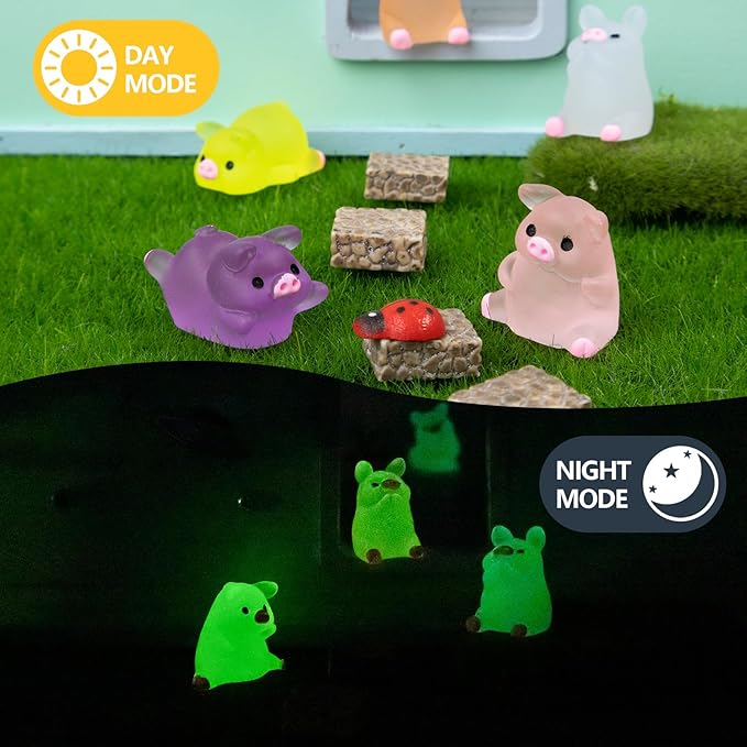 48 Pcs Luminous Mini Resin Pigs Tiny Animals Miniature Pig Figures Glow in The Dark for DIY Garden Dollhouse Pig Figurines Accessories Micro Landscape Aquarium Party Decor