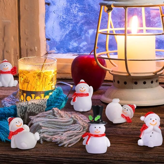 Set of 6 Mini Snowman Figurines - Cute Christmas Miniature Decor, Holiday Ornaments, DIY Festive Crafts, Home Desk Decor, PerfectGift for Christmas Idea