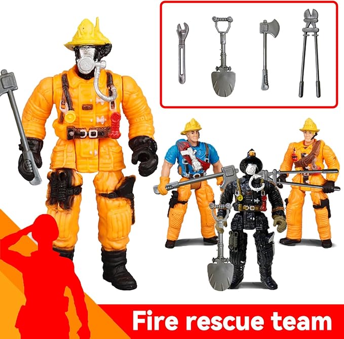 8 Pieces Firefighter Action Figures, Frefighter Toys for Boys Girls Kids, Fireman Toy Figure & Playsets with Accessories, Great for Gift Party Decoration Christmas Stocking Stuffers