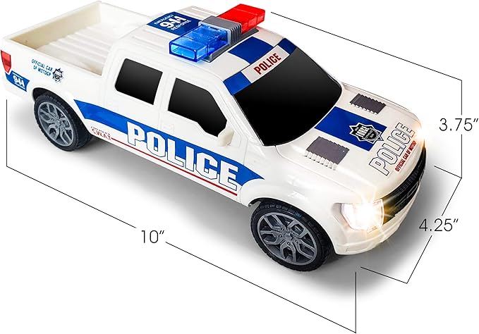 ArtCreativity Police Car Toy, Pickup Truck Toy with LED Headlights and Sirens, Friction Powered, 1:20 Scale Police Car Toys for Boys 3-5, Police Toys Monster Trucks, Toy Trucks for Kids Birthday Gift
