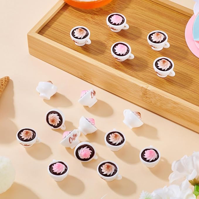 20Pcs Miniature Coffee Cup Resin Mini Ornaments Dollhouse Decorations Micro Landscape Garden Home Decor Mini Photography Props Imitation Drink Food Decoration Snow Top Coffee Christmas Party