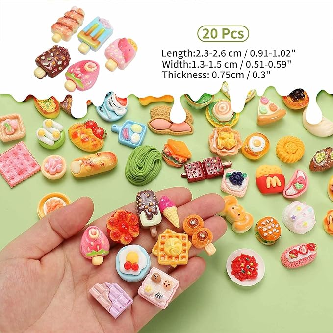 Dollhouse Miniature Food, Cute Mixed Fruit Popsicles Figures Toys Mini Resin Foods Trinkets for Pretend Play Kitchen Cooking Game & Doll House Decor (Mixing Colors, 20pcs)