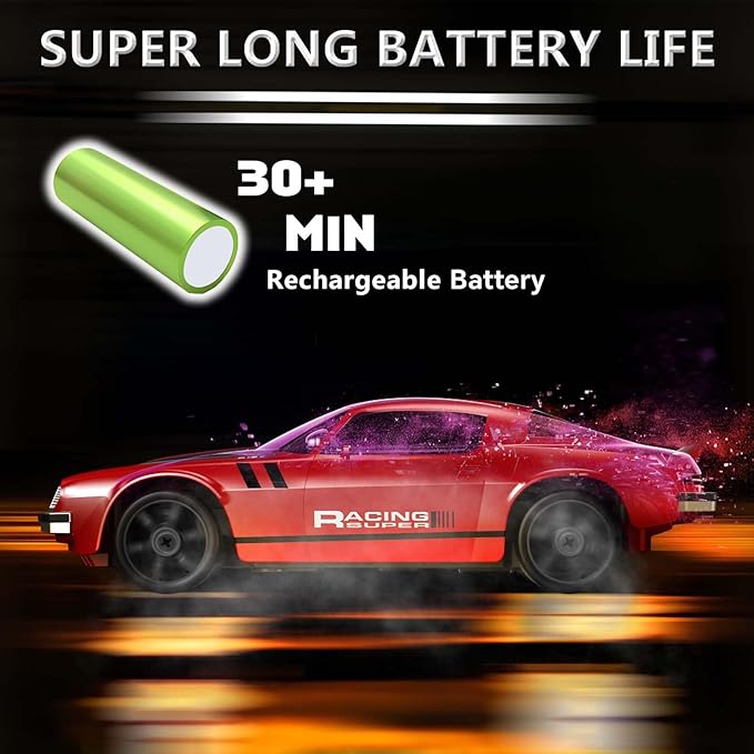 RC Drift Car 1:24 Remote Control Car 4WD 15KM/H High Speed Racing Sport Car with LED Lights RC Cars Toy for Kids Boys Girls Adults Gifts Birthday Christmas Rechargeable Batteries