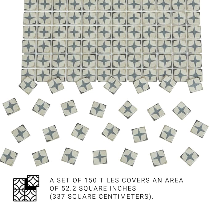 150 pcs, Dollhouse Flooring, 1:12 Scale Doll House Tiles, Miniature Checkerboard Floor, REDUCIO! (Vintage Star Tile)