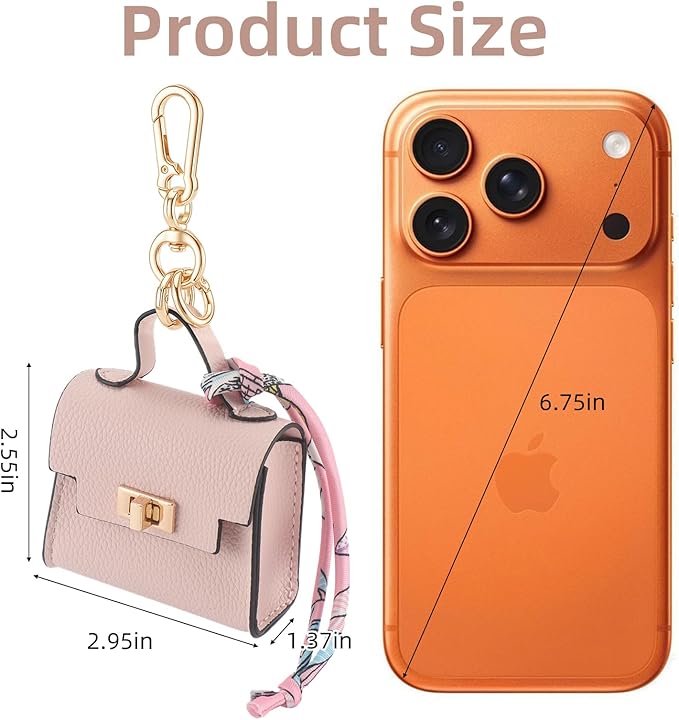 FENHIN Mini Backpack Keychain, Leather Small Coin Purse for Women, Cute Hand Bag Charms with Key Holder & Twist-lock (Pink)